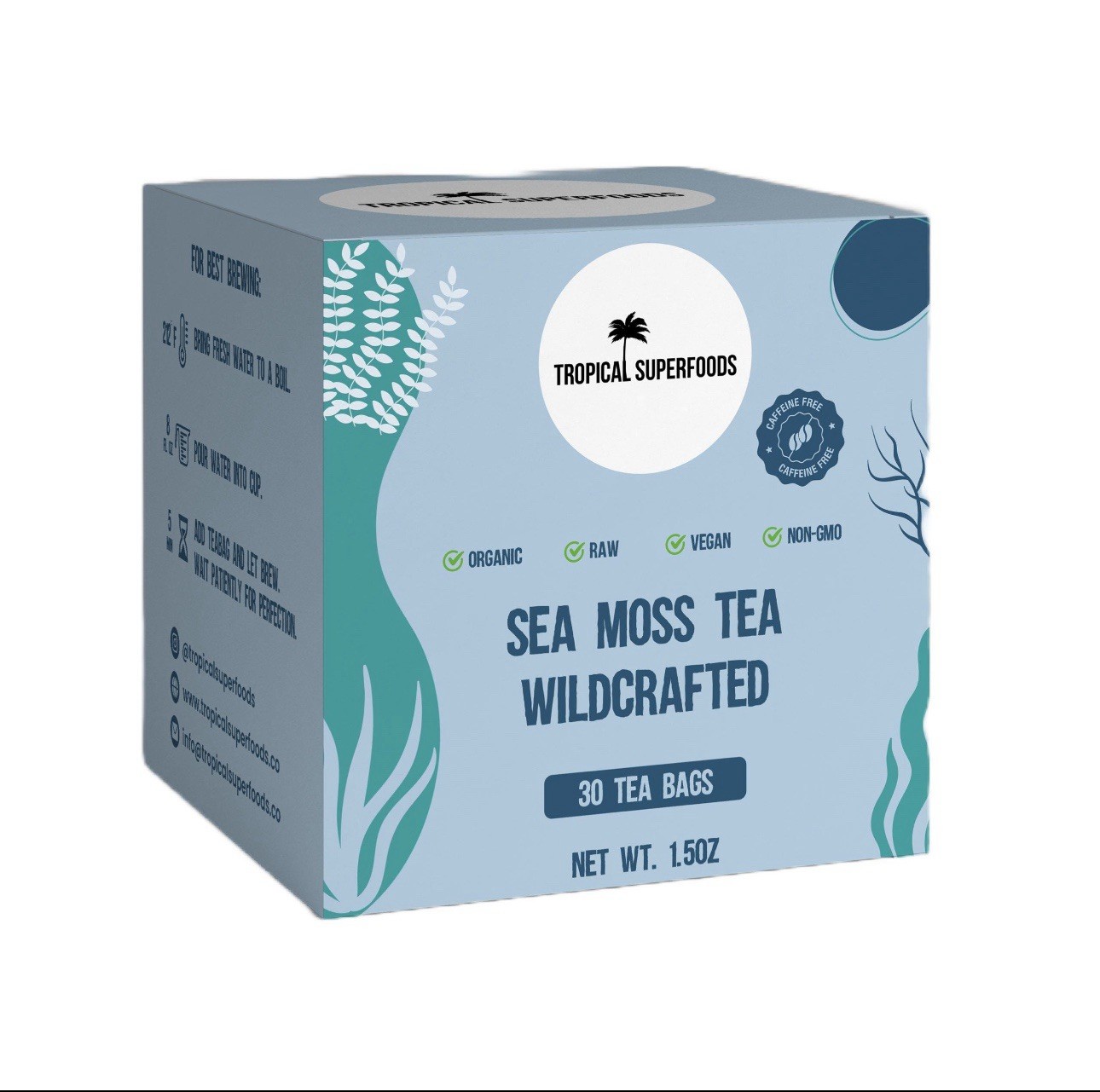 Organic Sea Moss Tea Bags 🌿 Pure Ocean Harvested | 92 Minerals | 30 Count