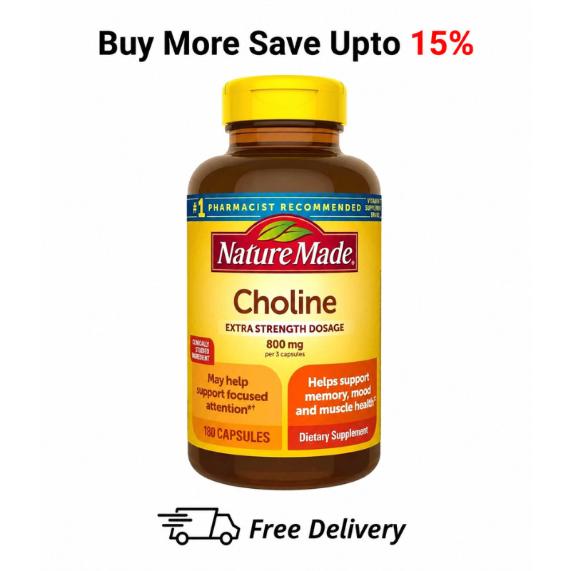 Nature Made Choline 800mg Extra Strength 180 Capsules Brain Health Support