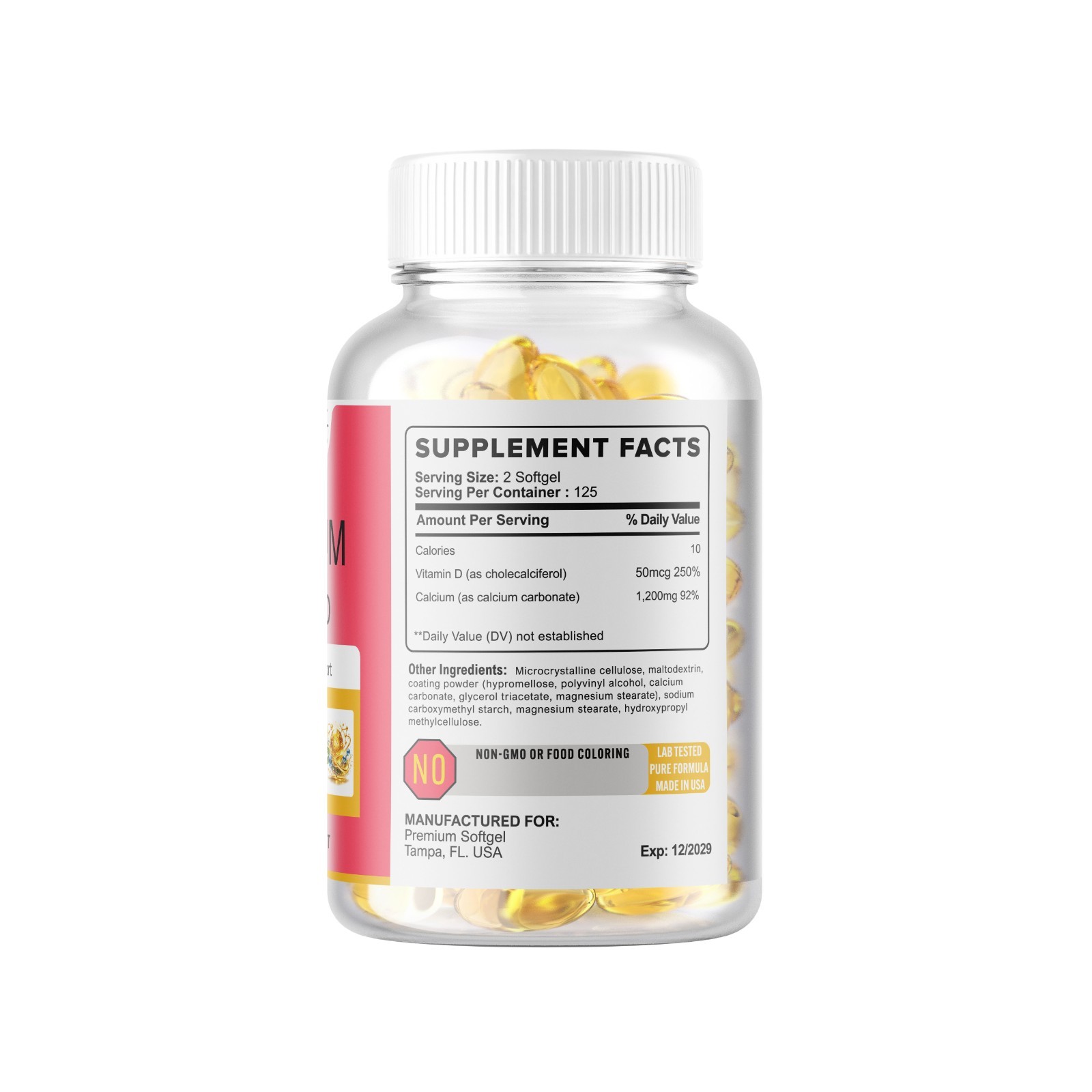 1200mg Calcium with Vitamin D3 (50MCG) Non-GMO Gluten Free 250 Softgel USA