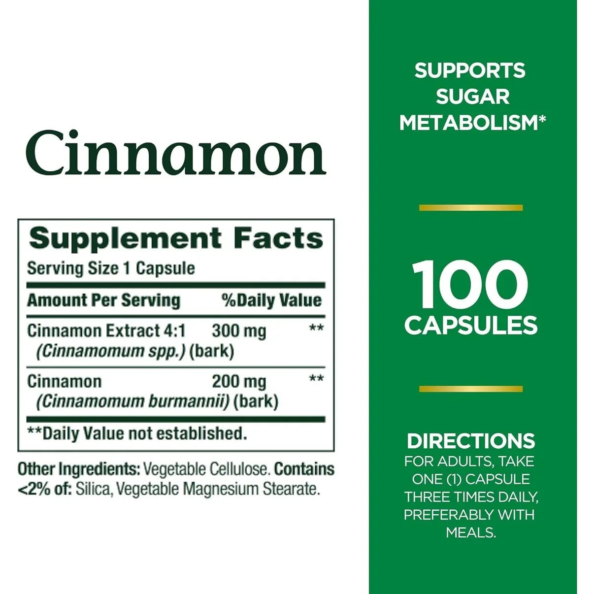 LOT OF 2 Nature’s Bounty Cinnamon Capsules Herbal Supplement 1500Mg 100 Capsules