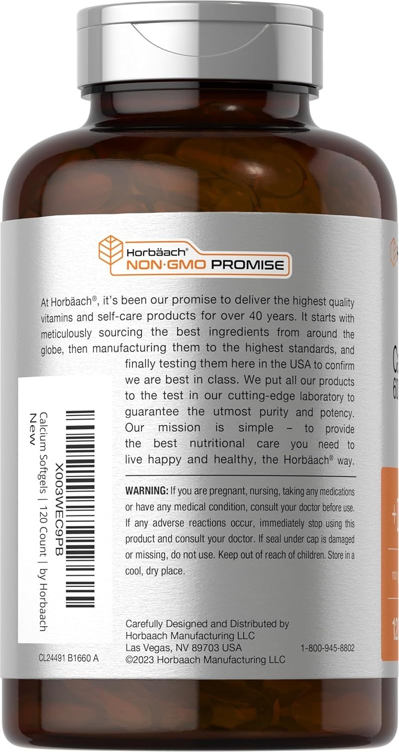 Calcium 600mg with Vitamin D3 Supplement for Strong Bones & Muscle Support