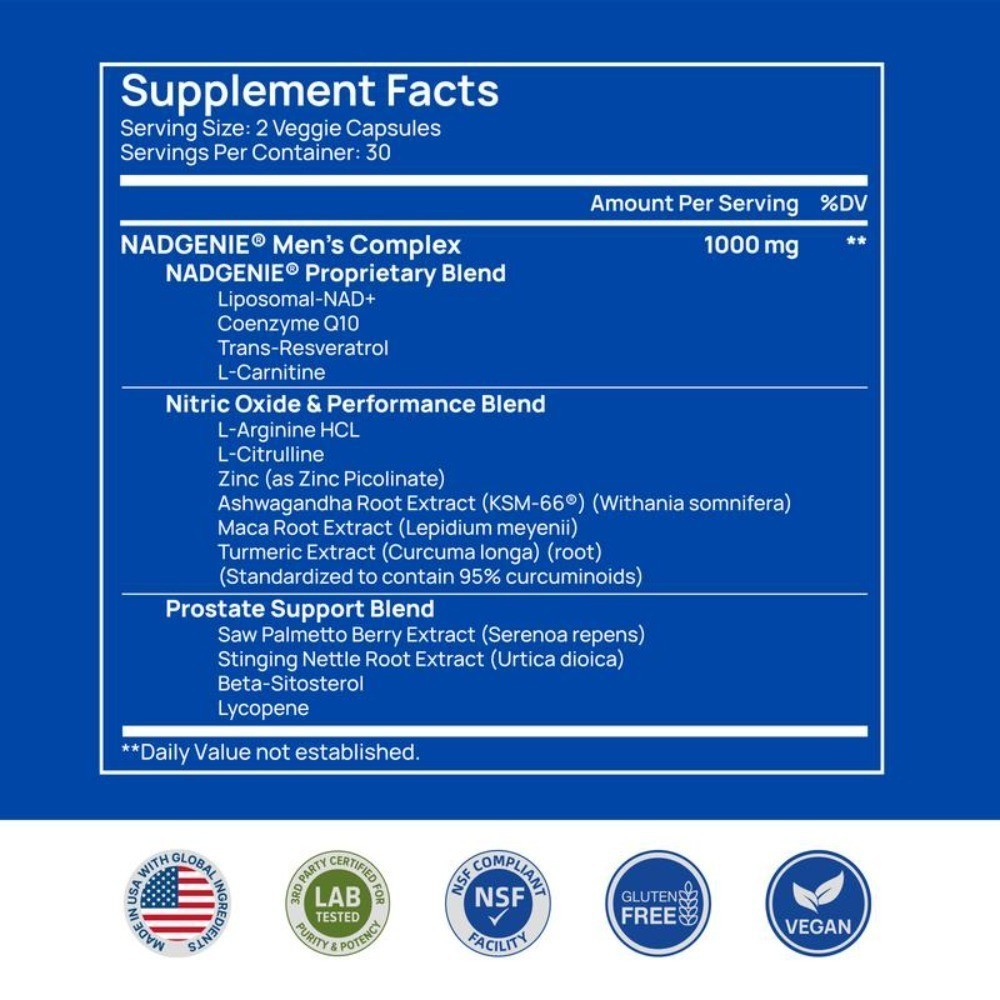 30caps Selerb Males’s NAD+ with Liposomal-NAD+, CoQ10 & Maca for Energy