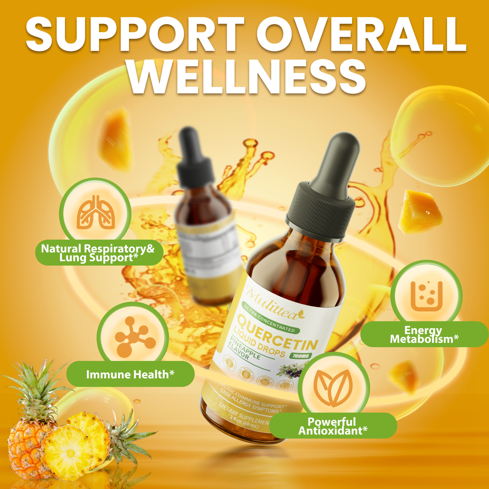 5-in-1 Vegan Quercetin Liquid Drops with Zinc, Bromelain Immune Support 2 fl oz