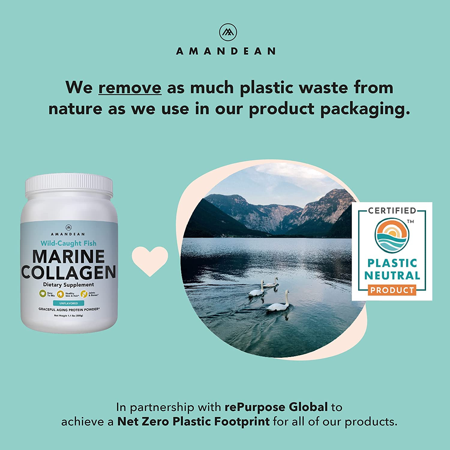Marine Collagen Powder 17.6 Oz. Wild-Caught Hydrolyzed Fish Collagen Peptides