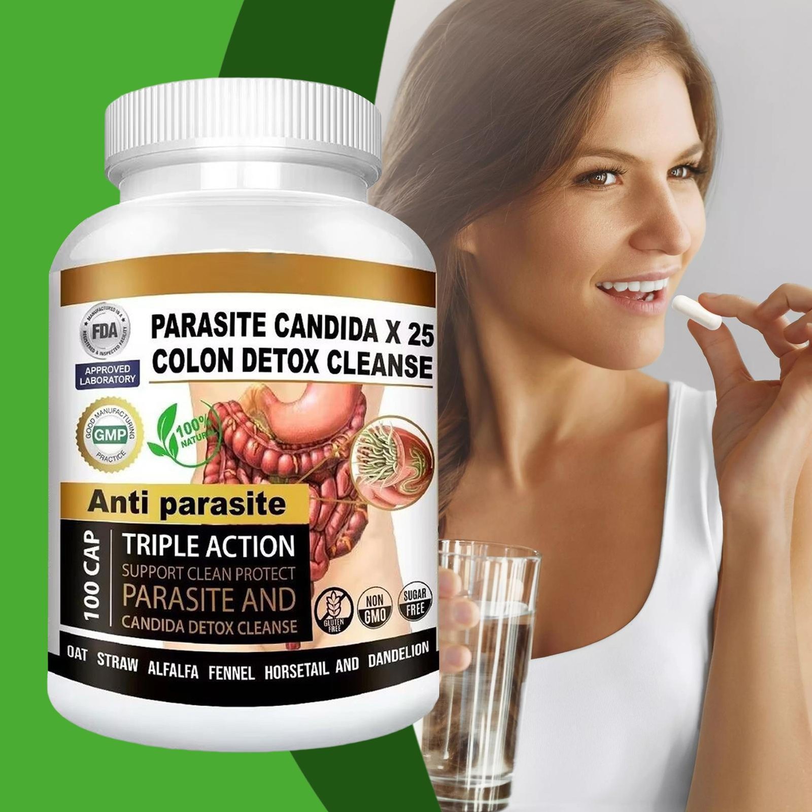 Potent Candida Cleanse With support & Detox Yeast Natural Herbs – 100 Capsules