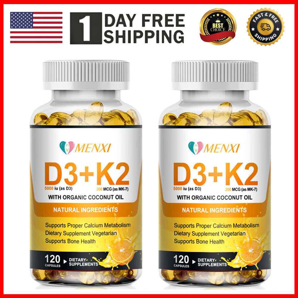 Vitamin K2 + VIT D3 5000 IU with BioPerine for Maximum Absorption (240 Capsules)