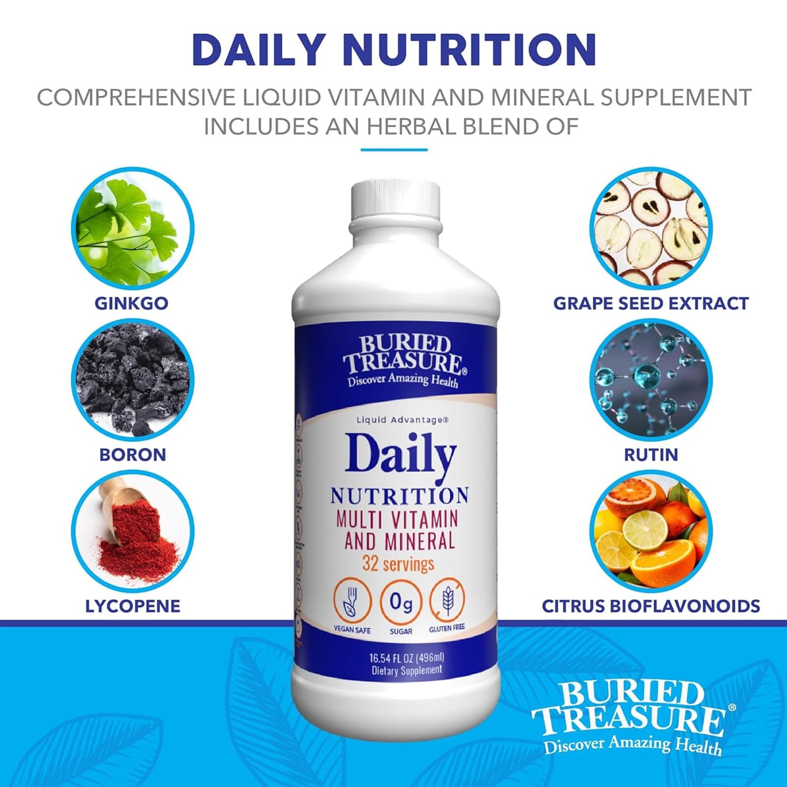 Buried Treasure Daily Nutrition Liquid Multi Vitamins & Minerals16 oz, 0g sugar