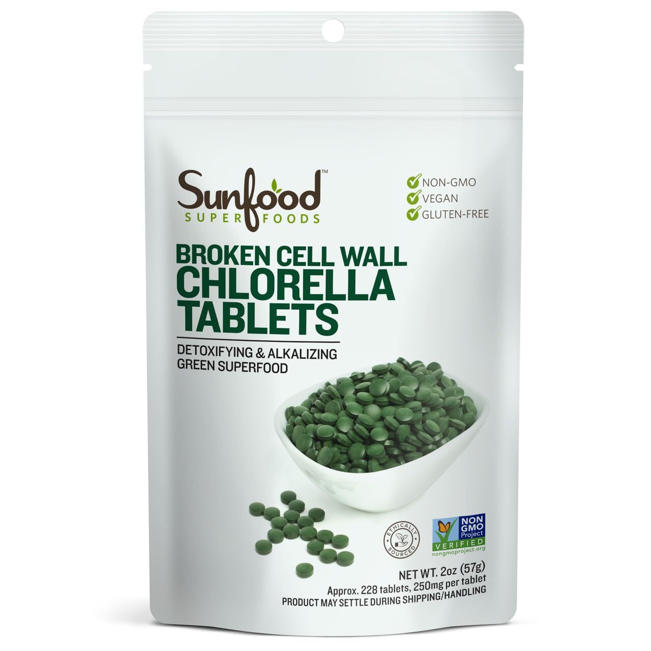 225 Count Pure Chlorella Tablets 250mg Superfood Detox Vegan Protein Rich