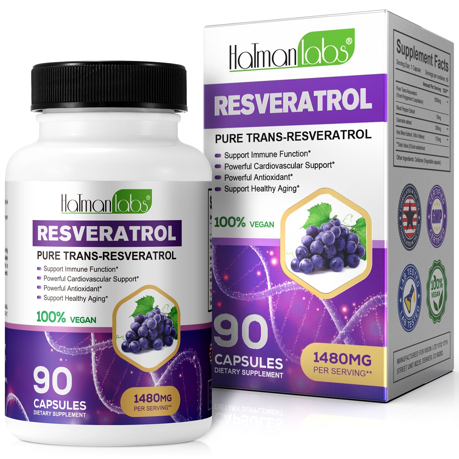 High Purity Resveratrol Capsules 98% Trans-Resveratrol Reservatrol Supplement –