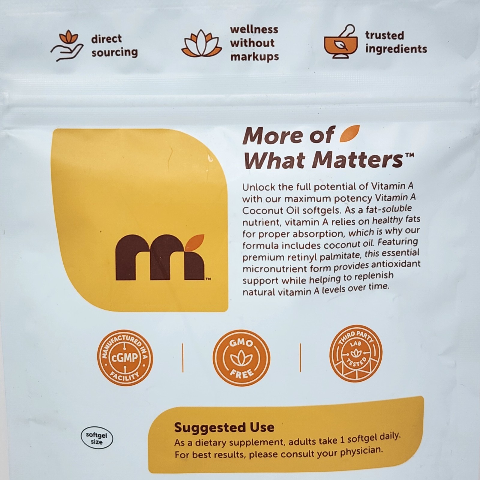 Micro Ingredients Vitamin A, 25000 IU with Coconut Oil, 500 Softgels Exp 03/2028