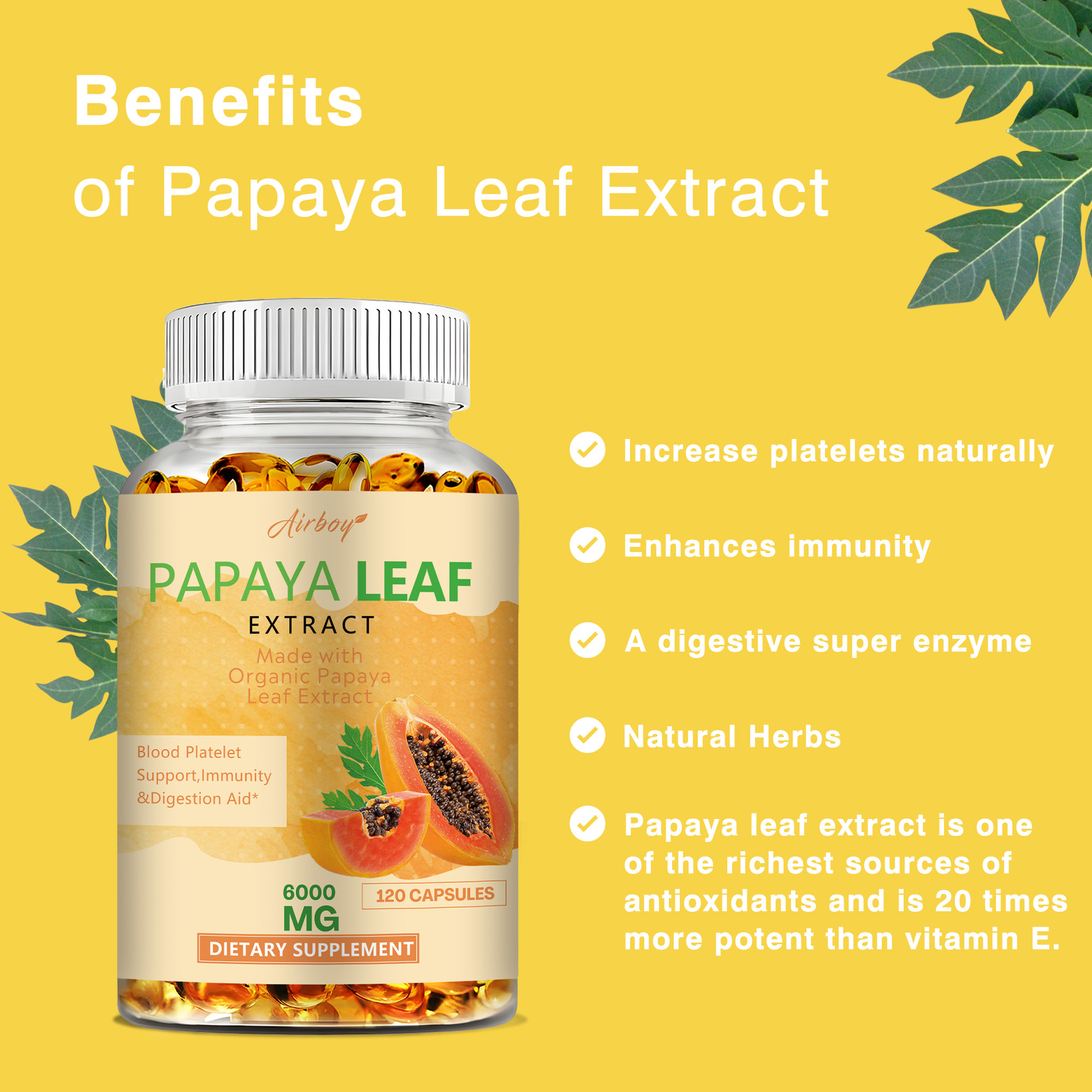 Papaya Leaf Extract -Supports Platelet Count, Immunity, and Digestive Function