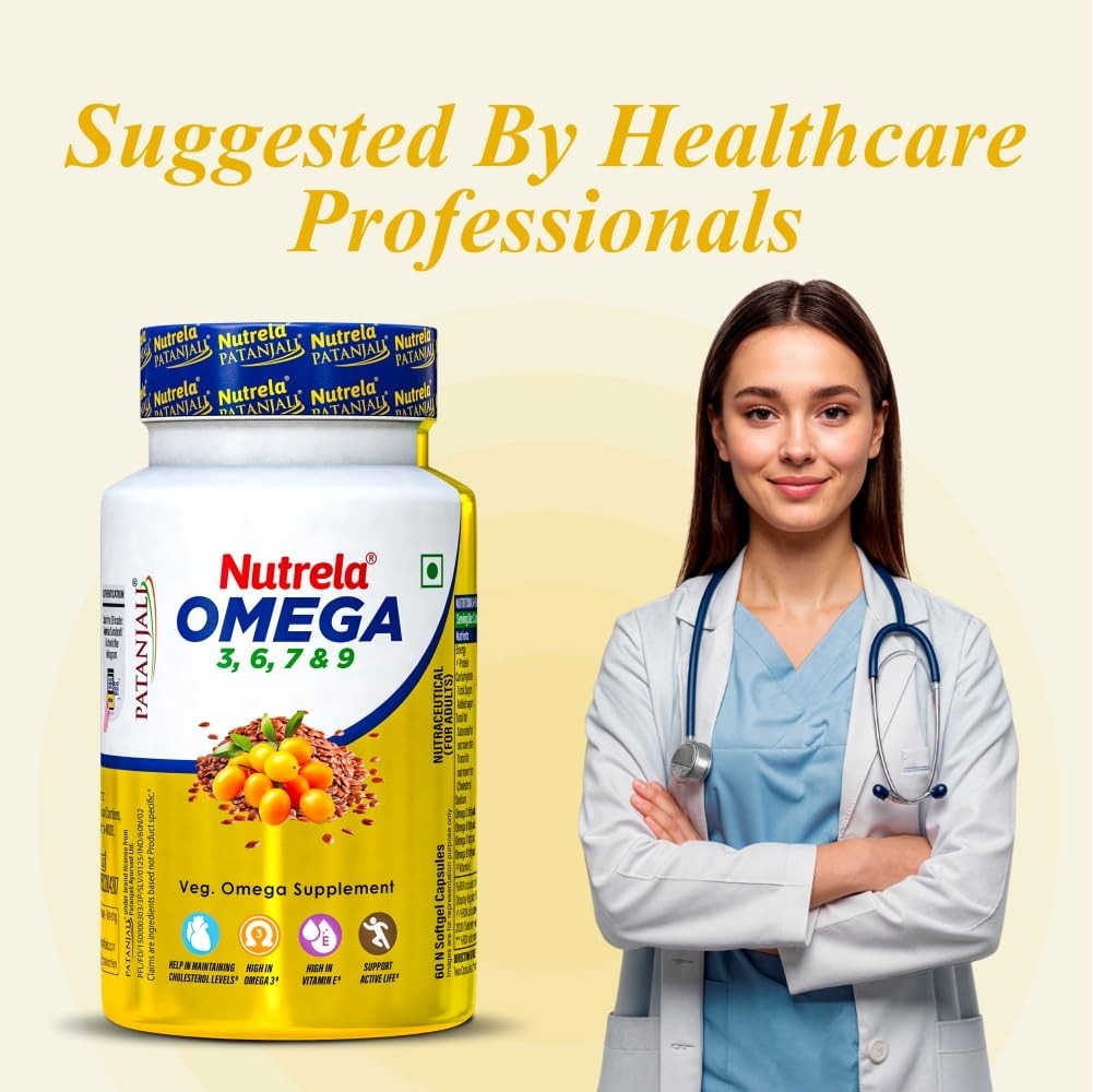 3 x Patanjali Nutrela Organic Omega 3 6 7 & 9 Supplement, 180 N Softgel Capsules