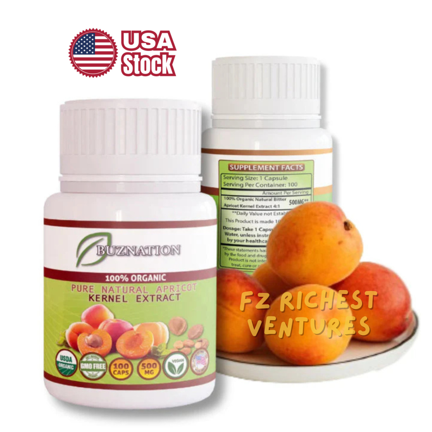 Apricot Extract Boosts Metabolism & Healthy Skin Organic 100 Caps 500mg Ori New