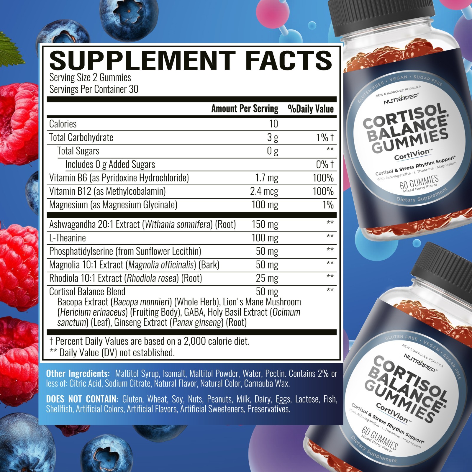 NutraPep Cortisol Gummies for Women Men – 13-in-1 High Cortisol Reducer (2 Pack)