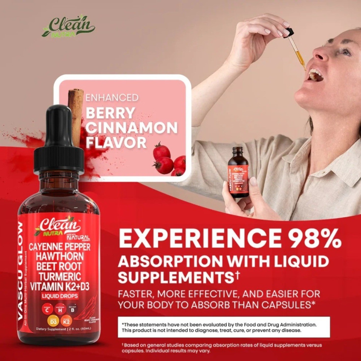 Clean Nutra Cayenne Pepper Liquid new Supplement Hawthorn Berry Original Drops