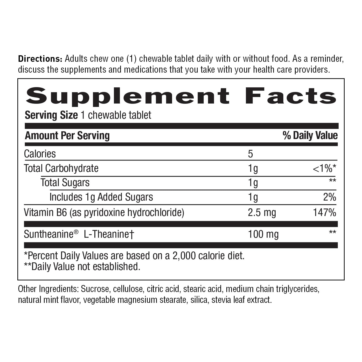 Country Life L-Theanine Fast-Acting 100Mg 60 Chewable Tablets Mint- Flavored