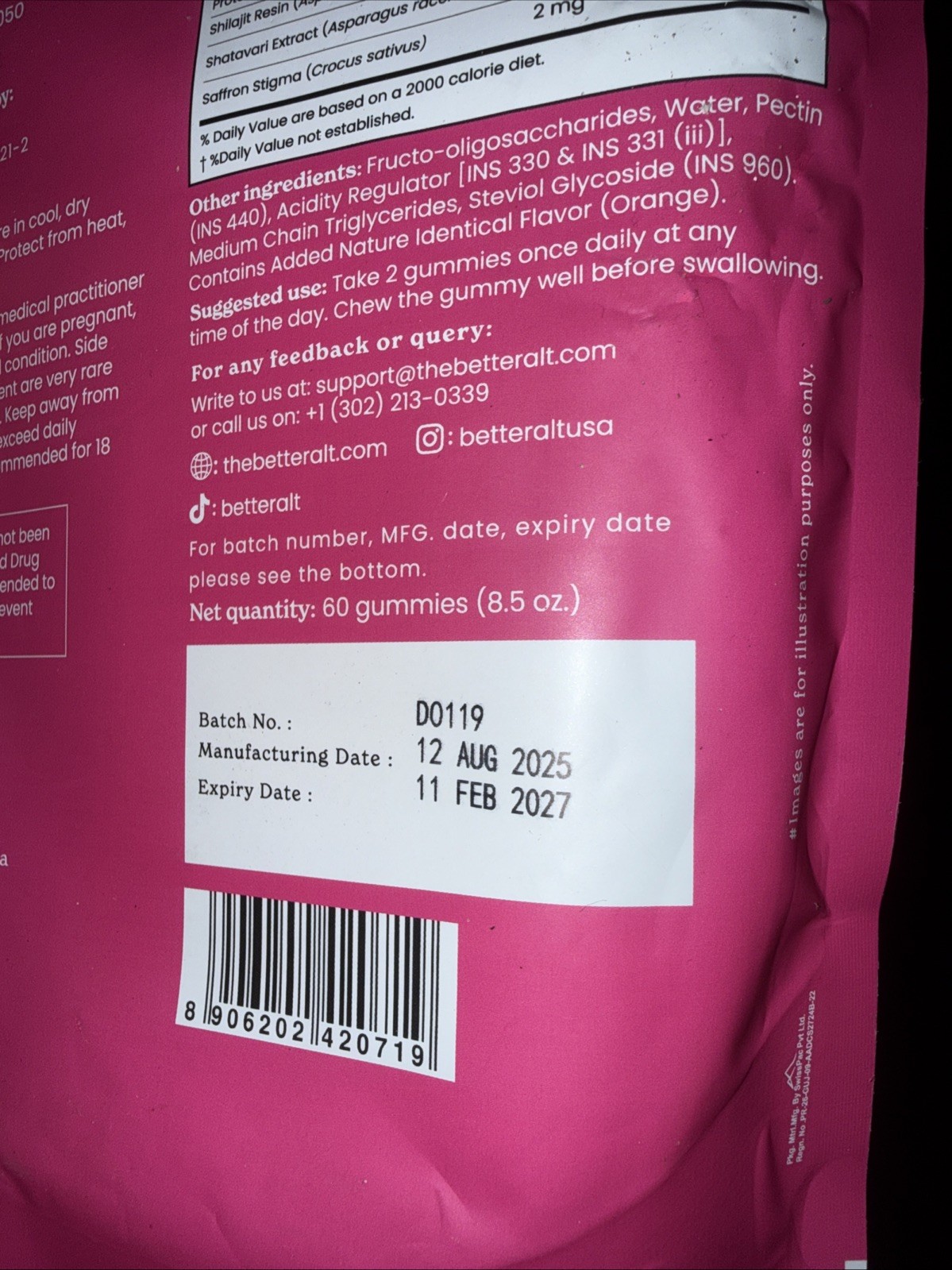 BetterAlt She-Lajit Gummies 60 Gummies Strawberry Flavors EXP 2/27