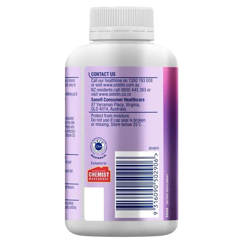 Ostelin Vitamin D3 1000IU Immune Bone Health Australia 300 Capsules