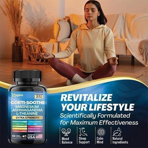 Zoyava Corti-Soothe with Magnesium,Ashwagandha & L-Theanine for Cortisol Support