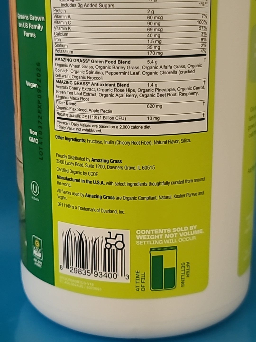 Amazing Grass• Greens Blend SUPERFOOD POWDER, The ORIGINAL, 60 Serv, EXP : 09/26