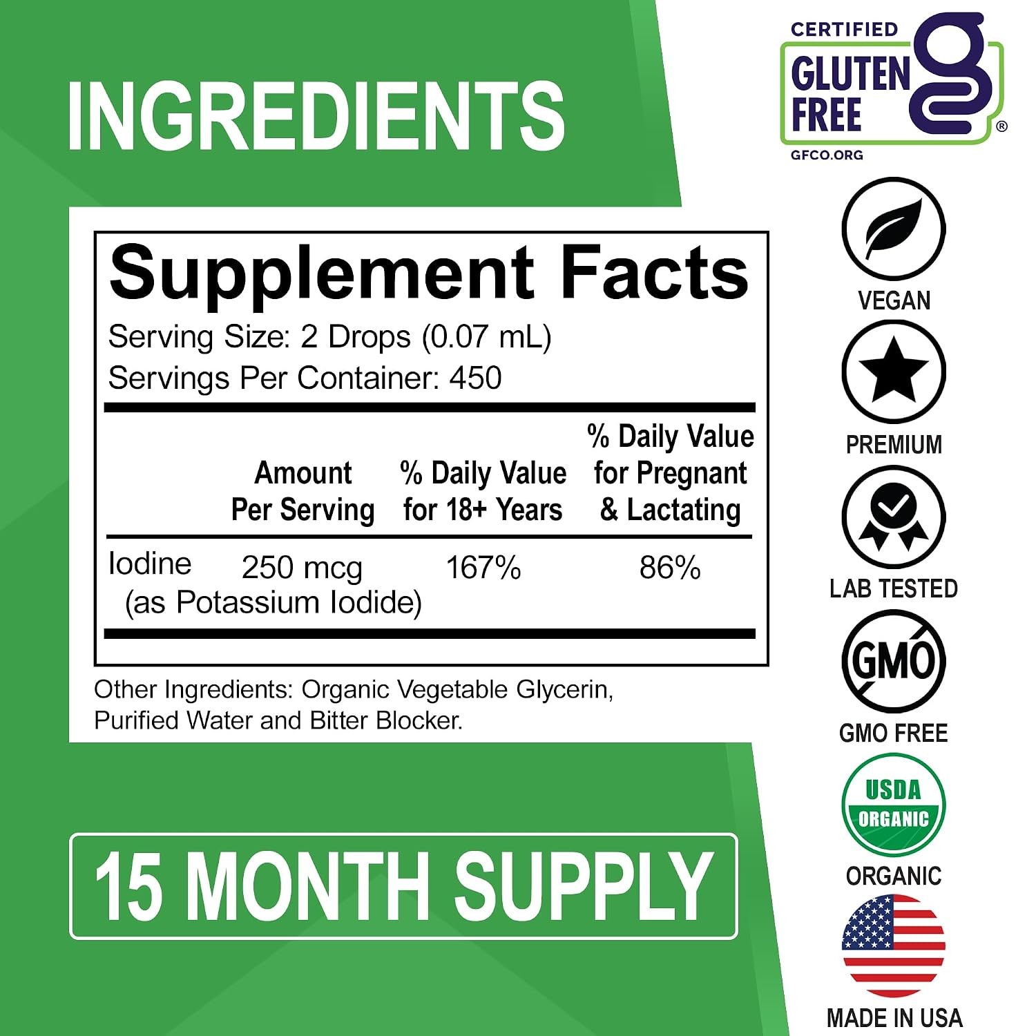 Iodine Liquid Drops Potassium Iodide – 1 Year Supply Pure Clear Organic Iodine D