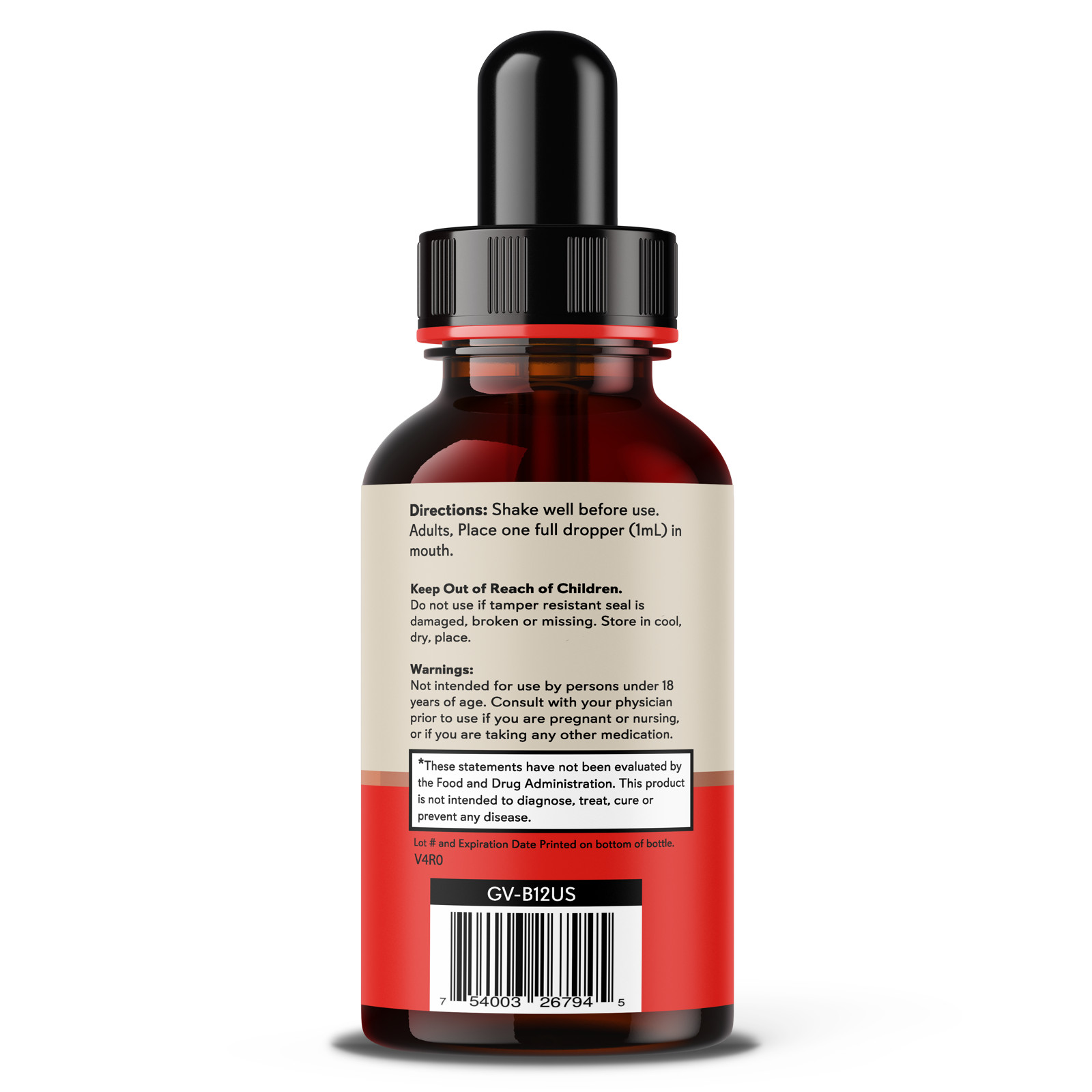 Vegan Vitamin B12 Sublingual Liquid Drops by Grow Vitamin NATURAL CHERRY FLAVOR