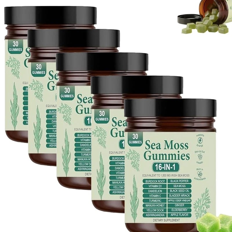Sea Moss Gummies 16-in-1, Sea Moss Blend with Black Seed Oil-Green Apple Flavor