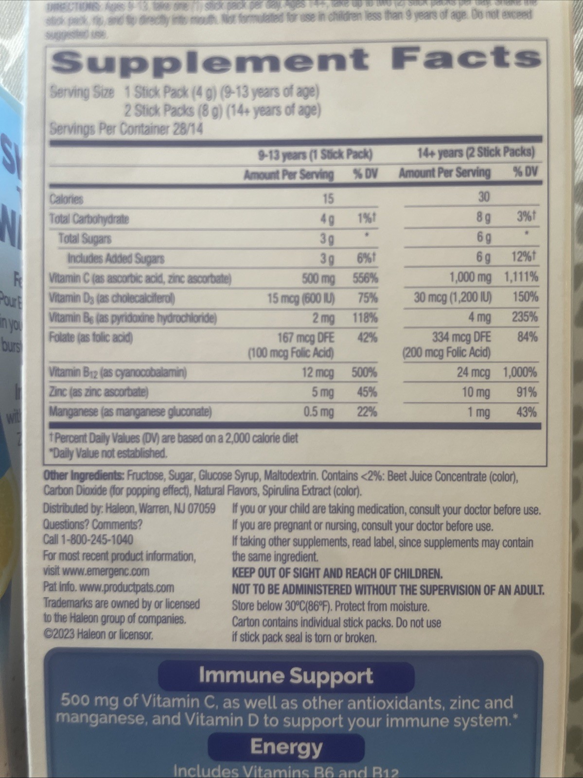 2 Pk Emergen-C Immune+ Support 500mg Vitamin C Berry Lemonade 28 Pack, Exp/26
