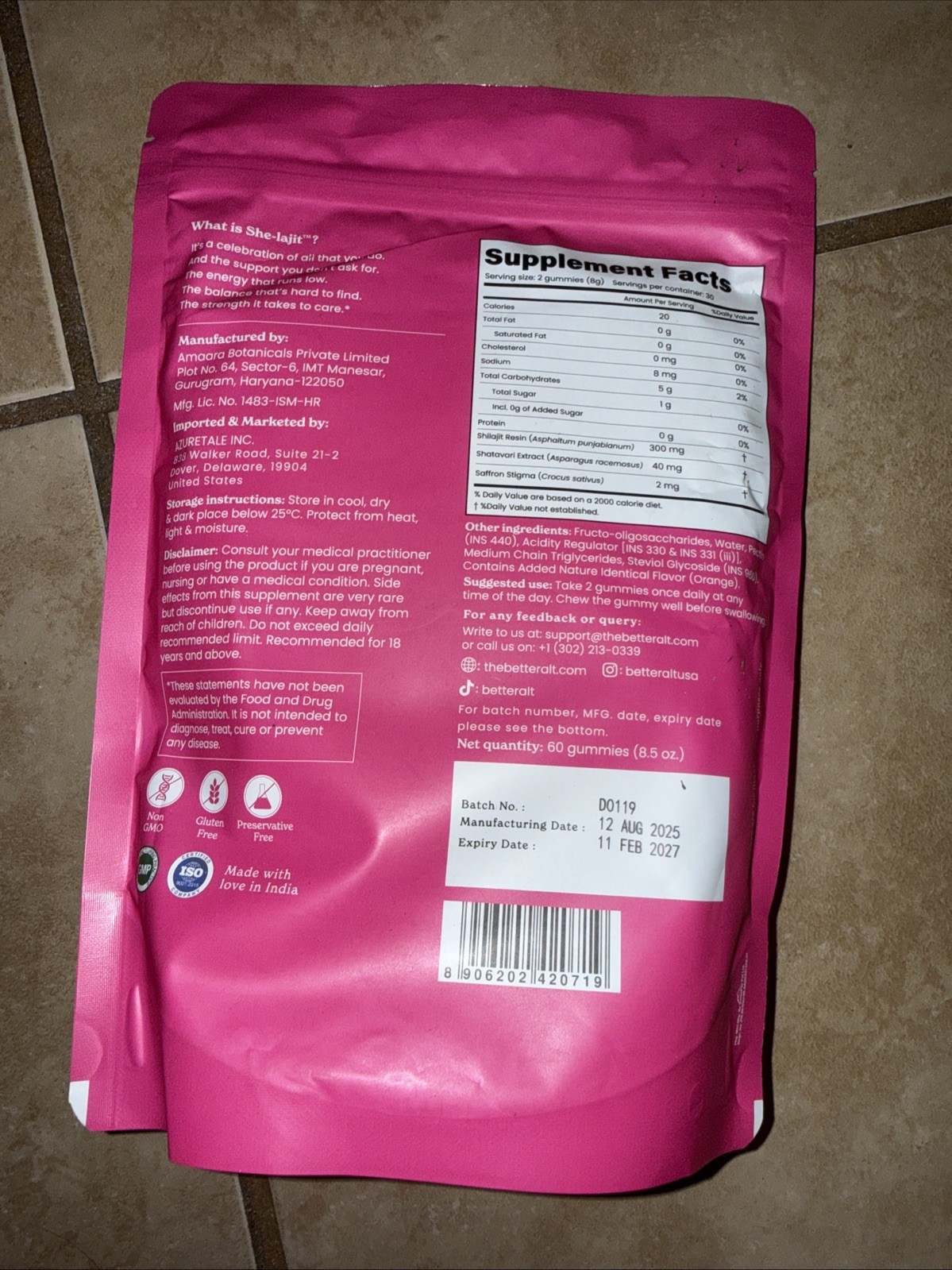 BetterAlt She-Lajit Gummies 60 Gummies Strawberry Flavors EXP 2/27