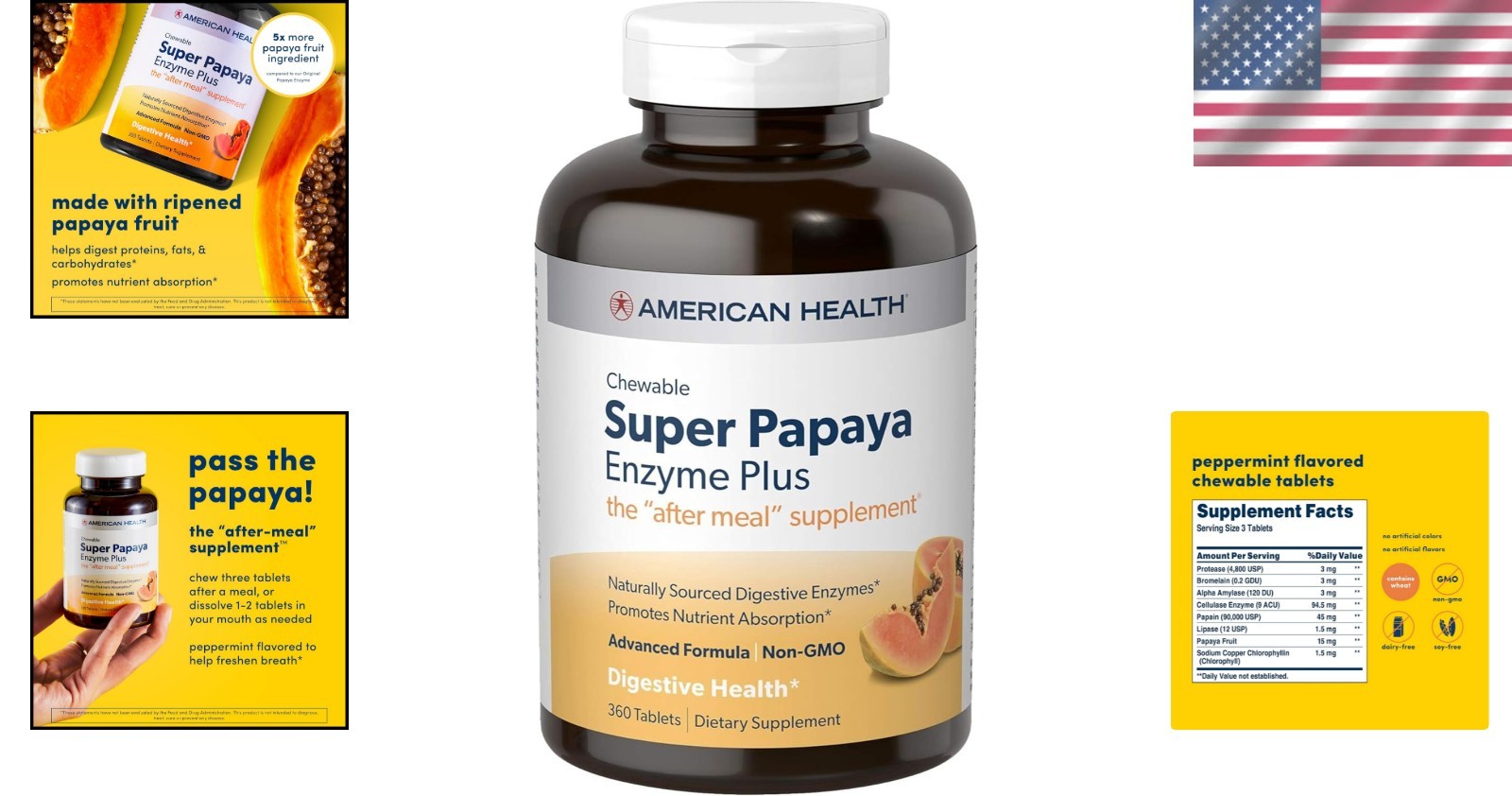 Super Papaya Enzyme Plus 360 Ct Chewable Tablets – Natural Peppermint Flavor