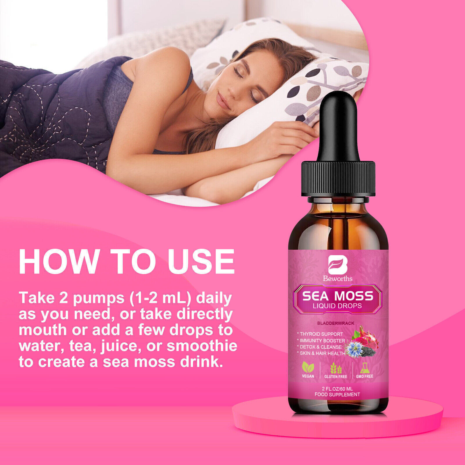 2 Bottles 60ml Sea Moss Drops with Organic Soursop Supplement Liquid Drops