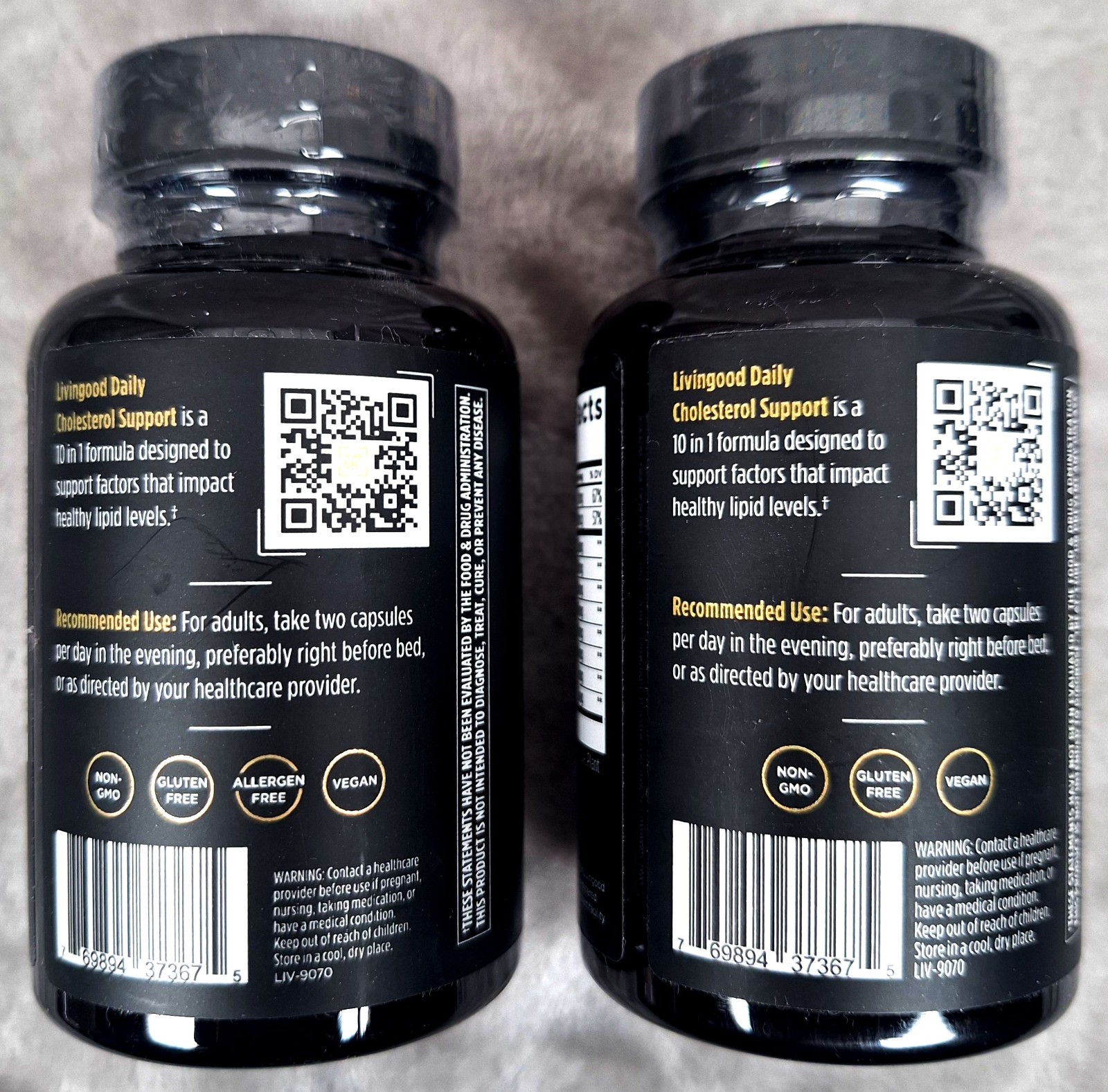 TWO Livingood Daily CHOLESTEROL SUPPORT heart health supplement 60 caps each