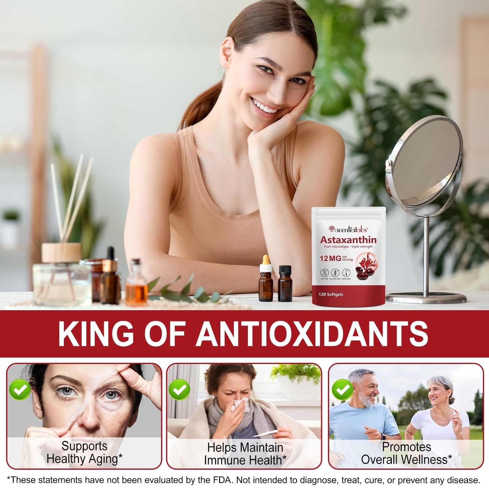 Premium Astaxanthin 12mg Softgels – 120 Count, Natural Antioxidant, 4 Month Supp