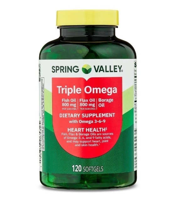 Spring Valley Triple Omega Fish Oil 800mg Flax Oil 800mg and Borage Oil 120 Ct