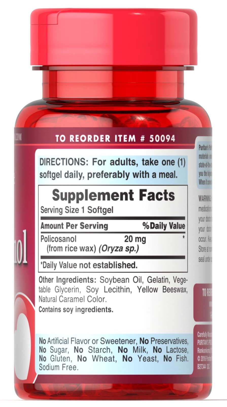 Puritan’s Pride Policosanol 20 mg – 60 Softgels – Expires 11/2026