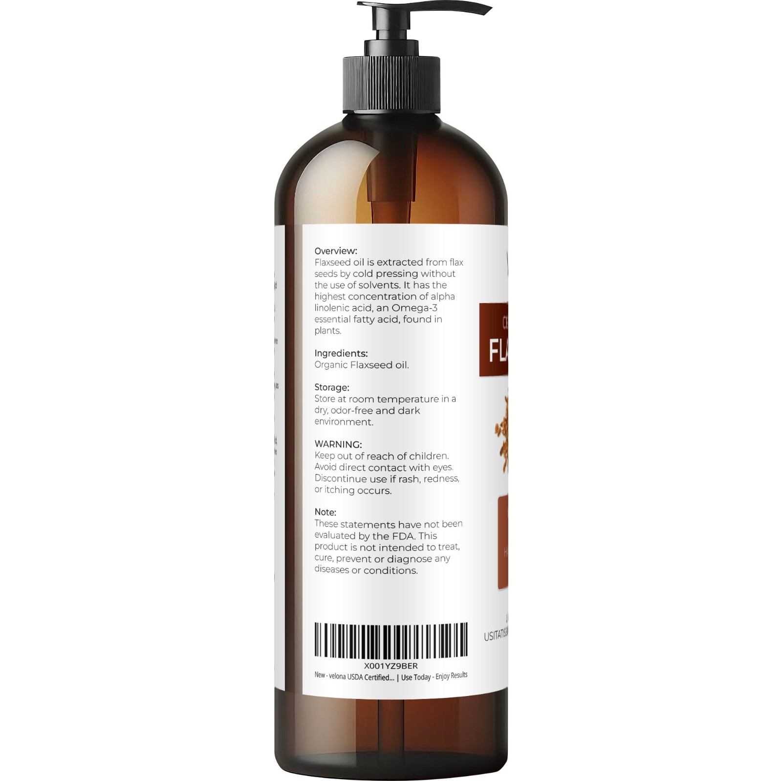 Velona USDA Certified Organic Flaxseed Oil 2 oz – 7 lb | 100% Pure and Natural C