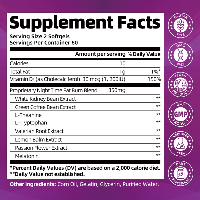 Night Time Fat Burner Supplement For Fat Burn Weight Loss Appetite Suppressant