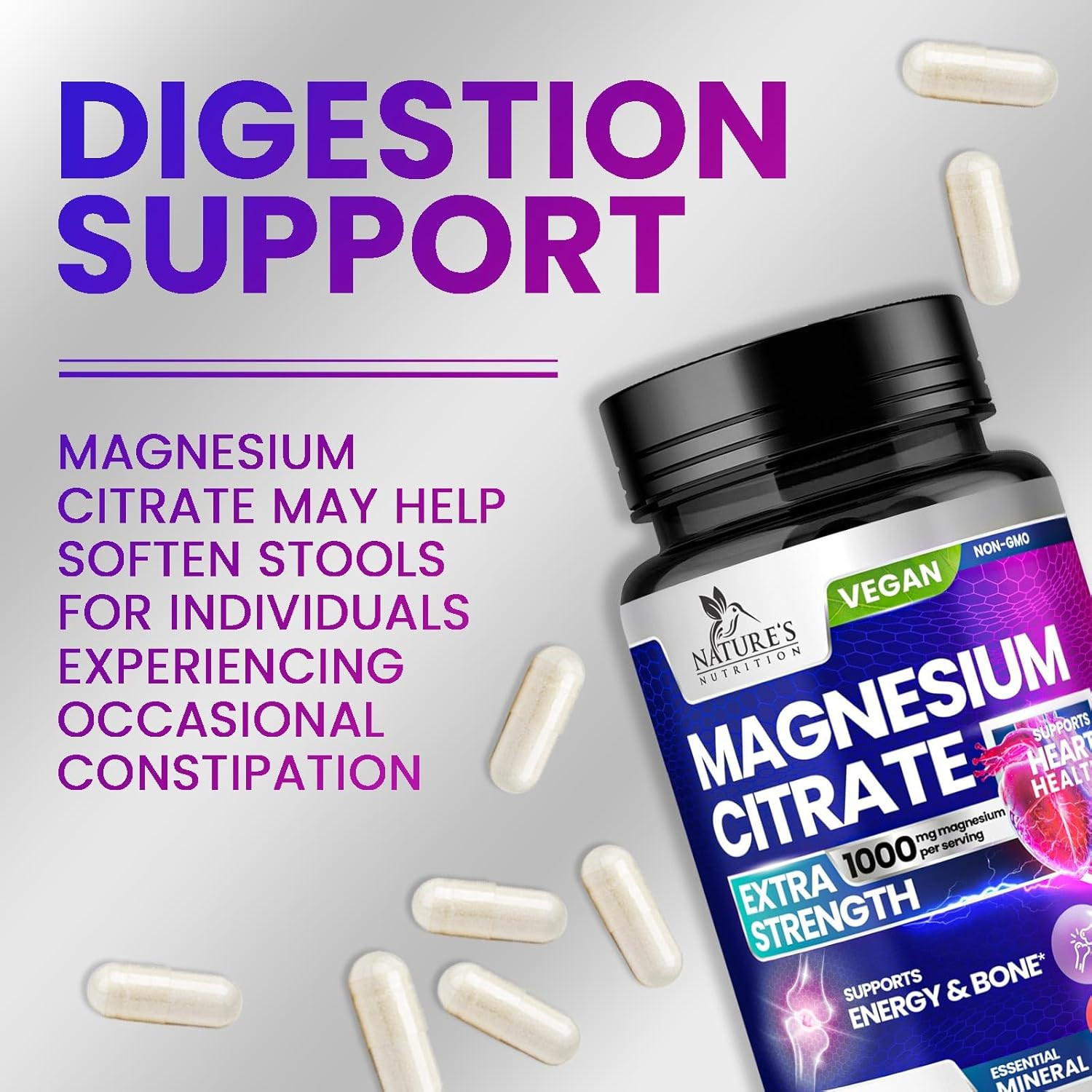 Magnesium Citrate Supplement 1000 Mg for Best Absorption, Supports Bone, Heart H
