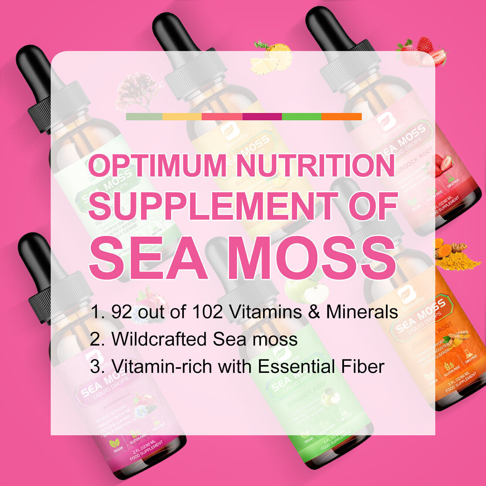 2 Bottles 60ml Sea Moss Drops with Organic Soursop Supplement Liquid Drops