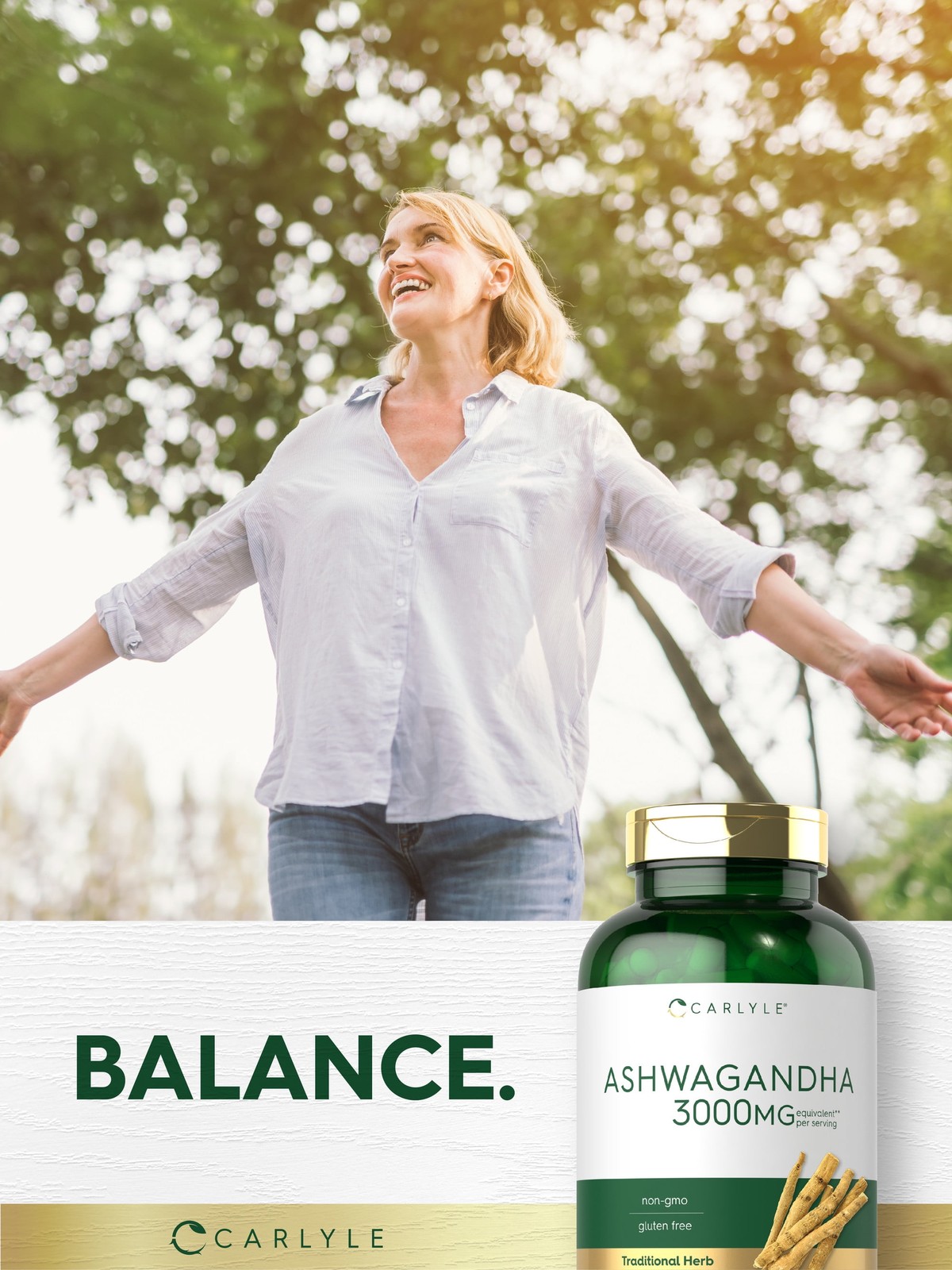 Potent Ashwagandha 3000mg Supplement – 300 Non-GMO Gluten-Free Capsules