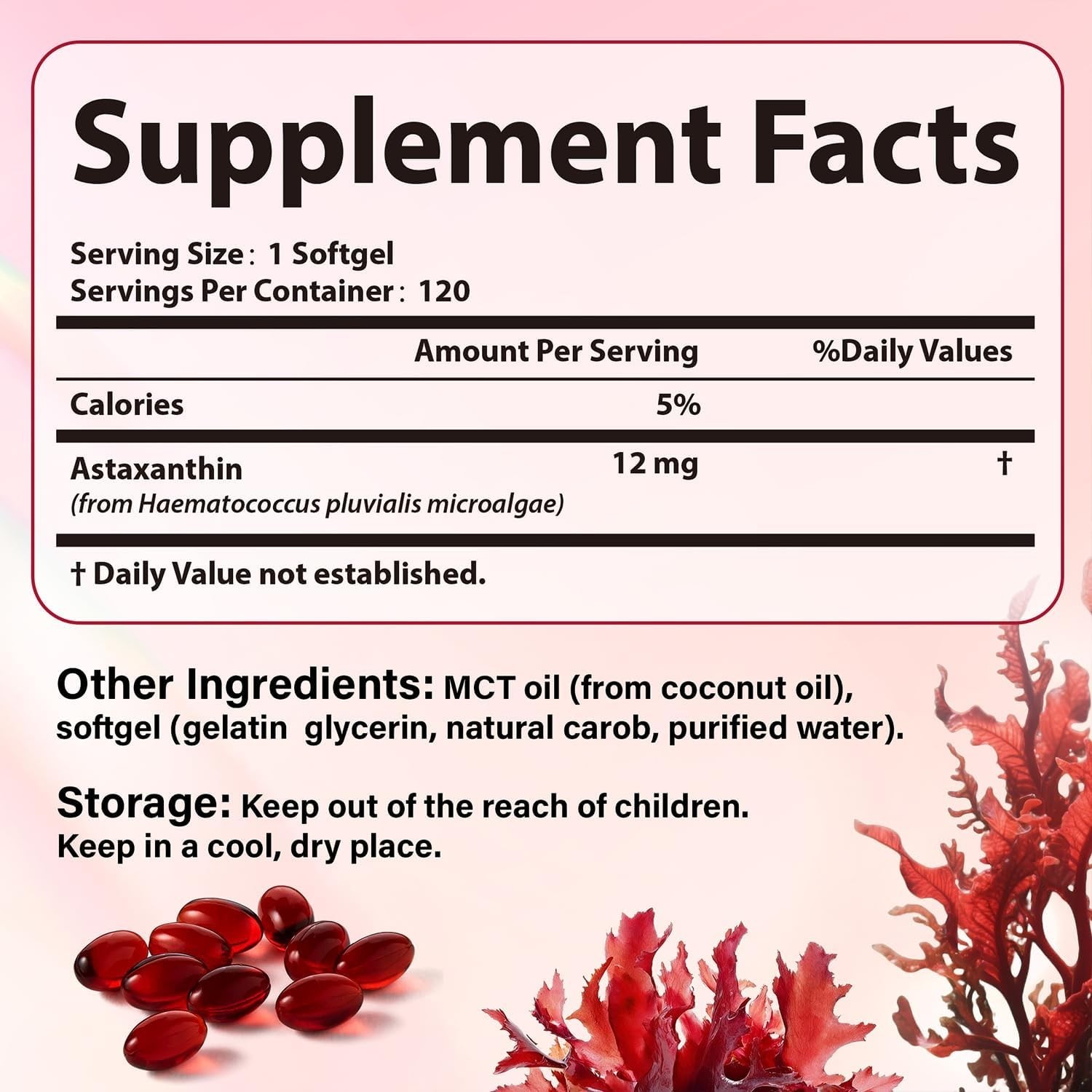 120 Count Astaxanthin 12mg Softgels – Antioxidant for Overall Wellness