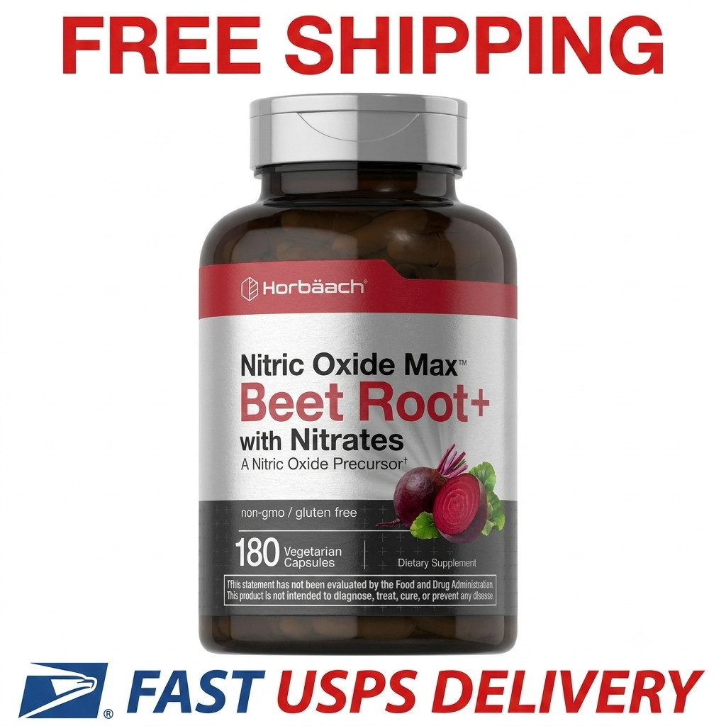 Nitric Oxide Beet Root Capsules | With Nitrates | 180 Count | by Horbaach