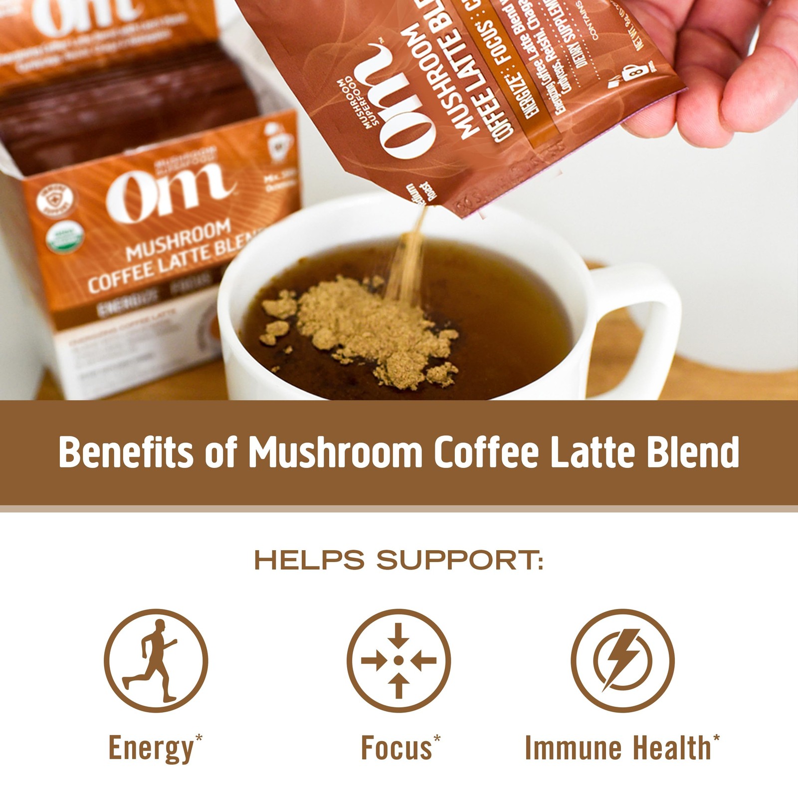 Om Mushroom Superfood Coffee Latte Blend Mushroom Powder, 8.47 Ounce Canister, 3