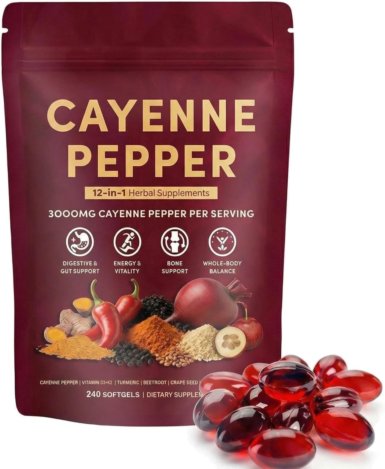 Share Cayenne 3000mg Vitamin K2 & D3, Turmeric, Beetroot & Hawthorn 240Caps