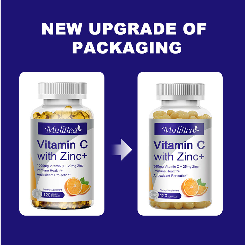 Vitamin C Capsules 1000Mg with Zinc Powerful Immune Support Antioxident 60/120PC