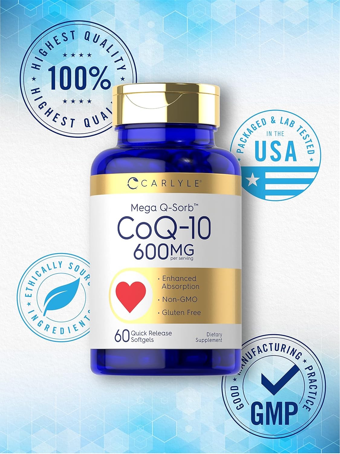 Carlyle Coq10 600 Mg Softgels 60 Count Mega Q-Sorb Coenzyme Q-10