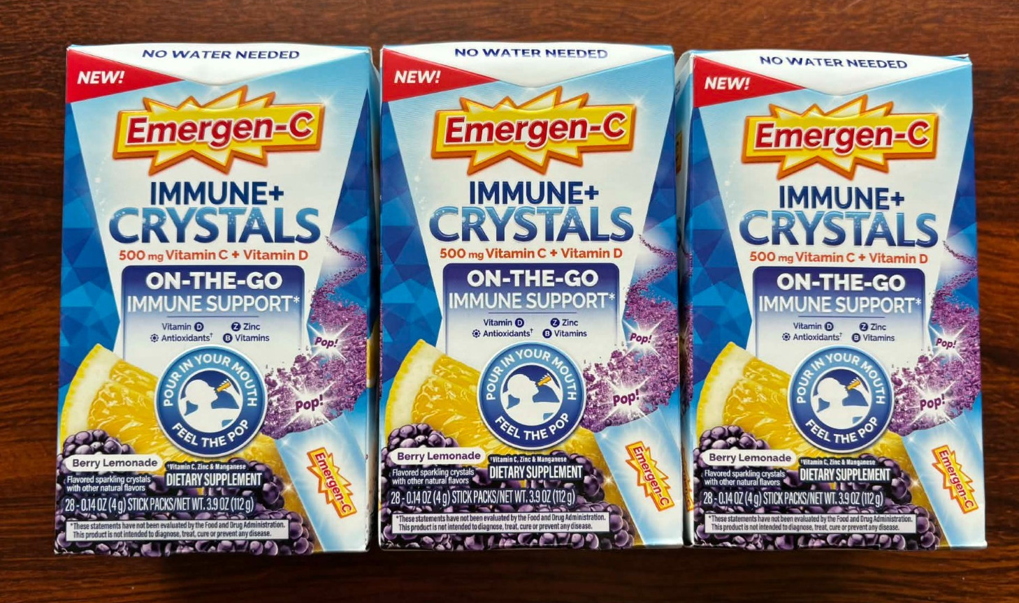 3 Emergen C Immune Crystals On the Go Immune Support Berry Lemonade 28 Sticks Ea