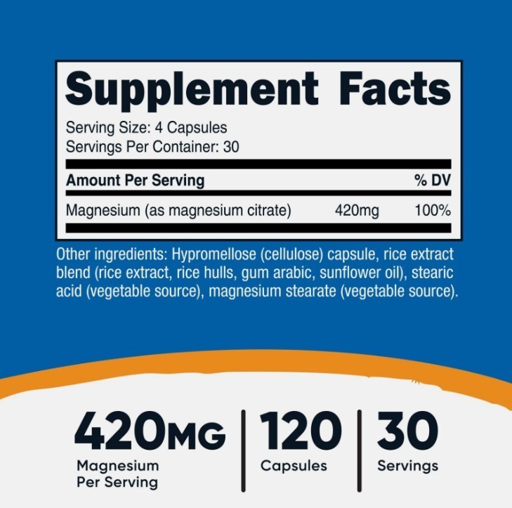 Nutricost Magnesium Citrate 120 Capsules, 420mg, 30 Servings – Gluten Free