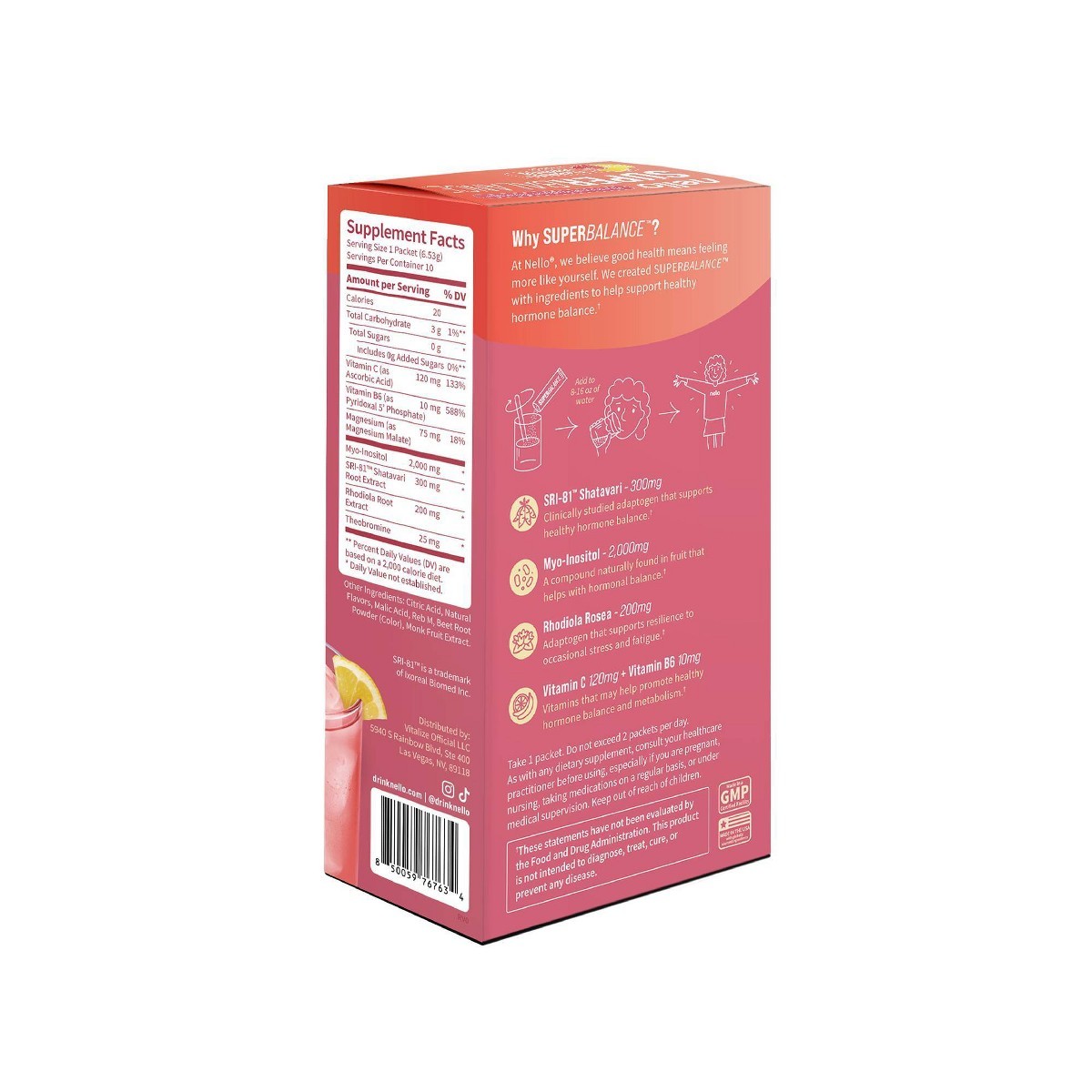 Nello Superbalance Drink Mix Supplement Powder – Strawberry Lemonade – 10ct