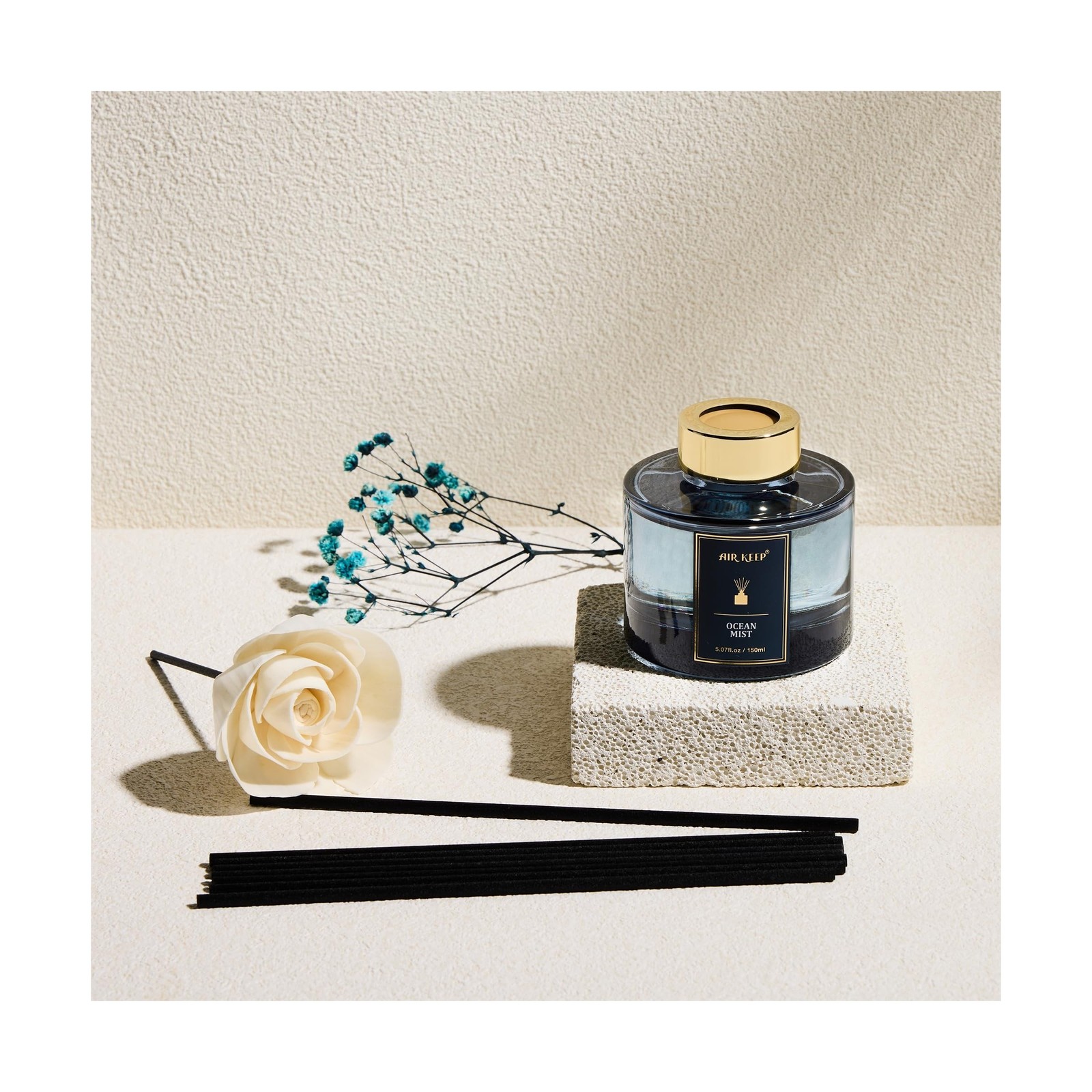 Airkeep Flower Reed Diffusers Set, 5.07 oz Ocean Mist Scented Oil Diffuser wi…